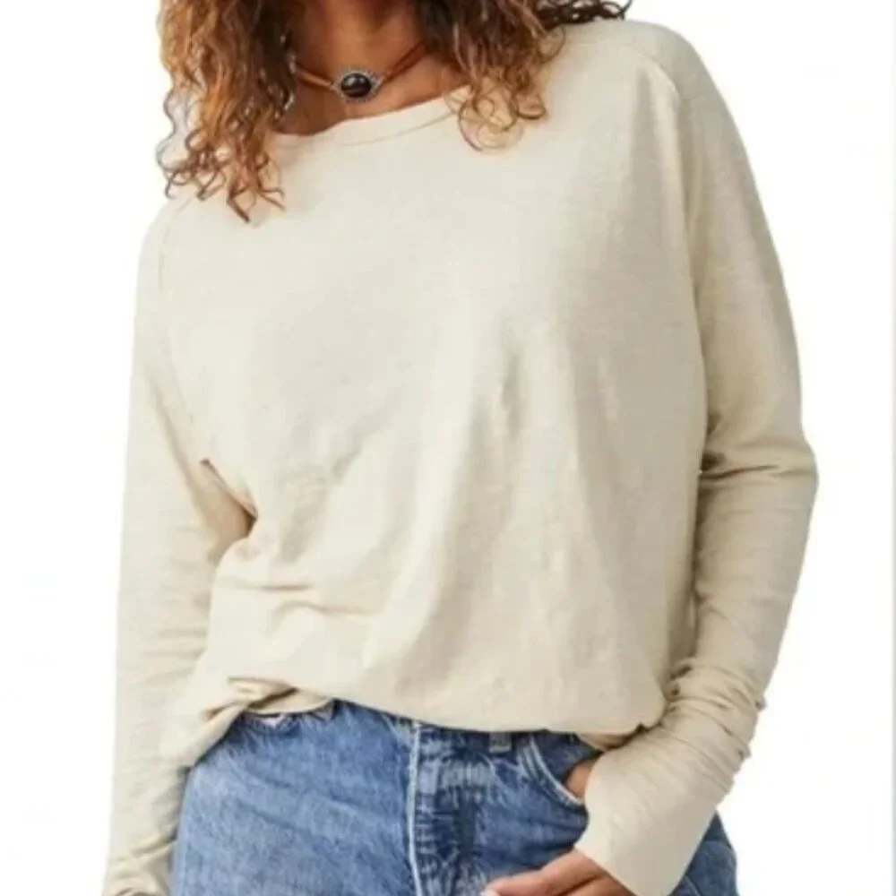 Free People We The Free Arden Oversized Long Sleeve Tee Morning Oat Size‎ Small
